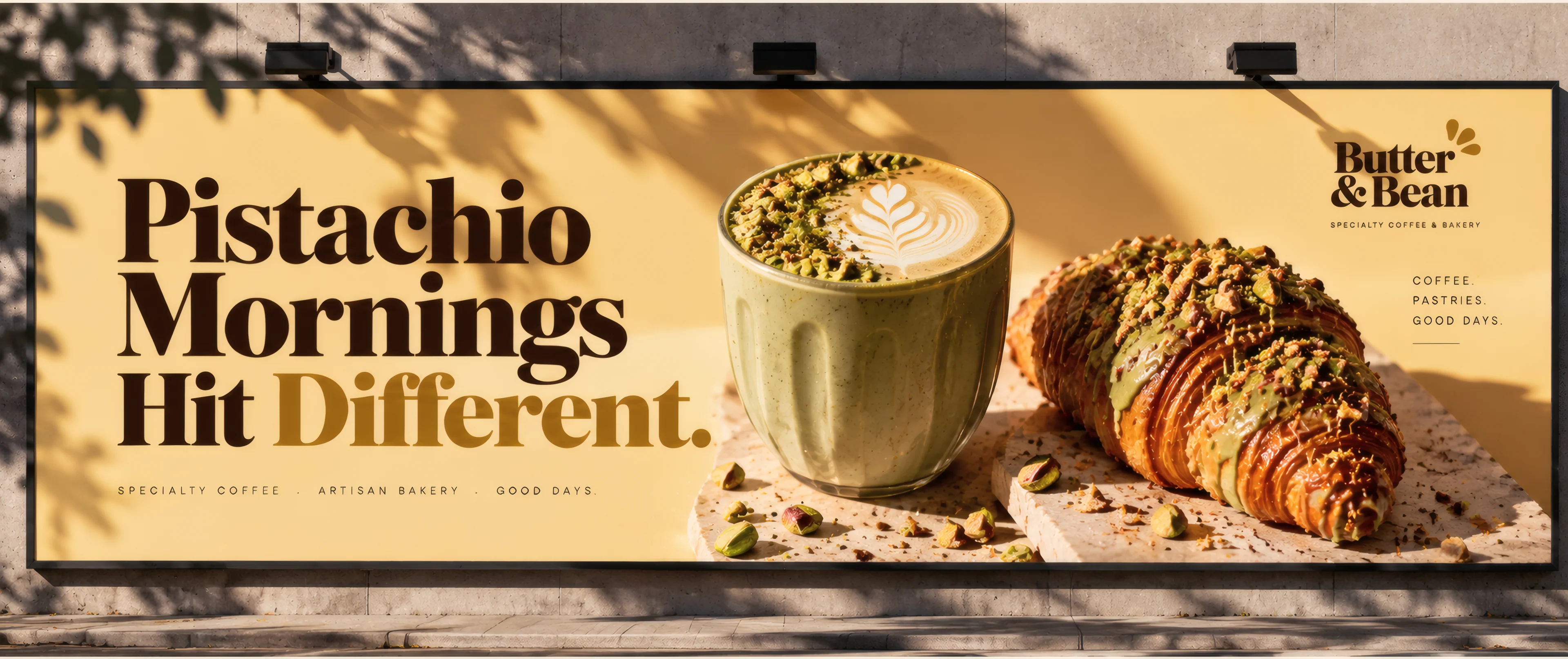 Web banners, including Pistachio mornings hit different