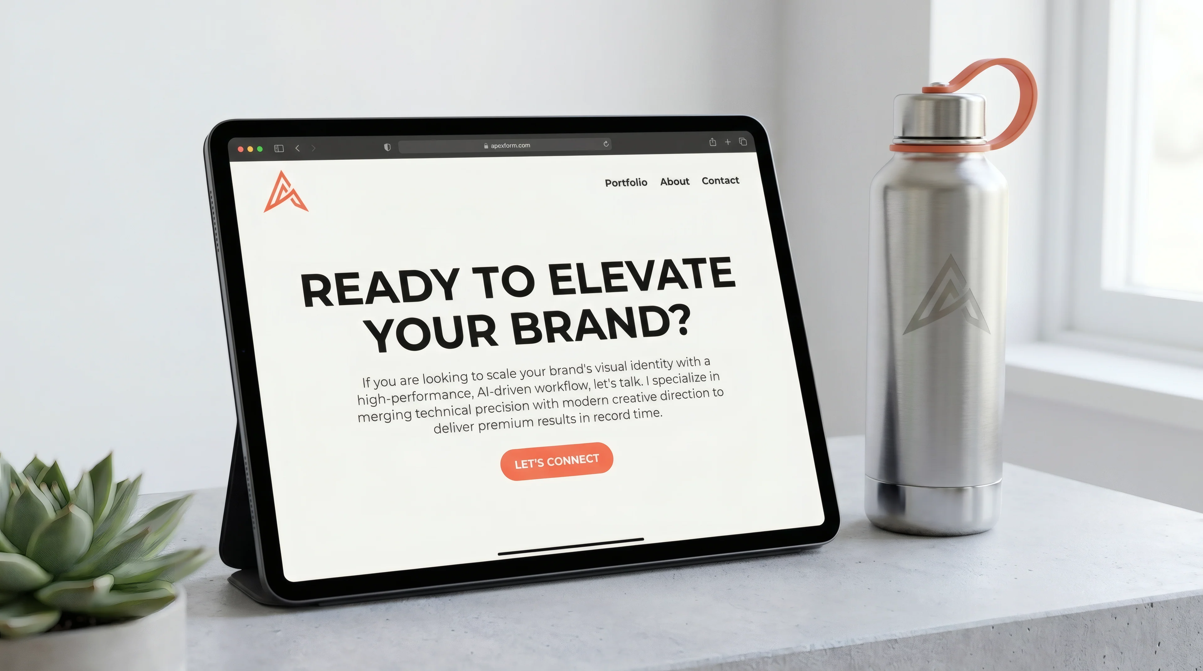 Apex Form website on a tablet beside a steel bottle